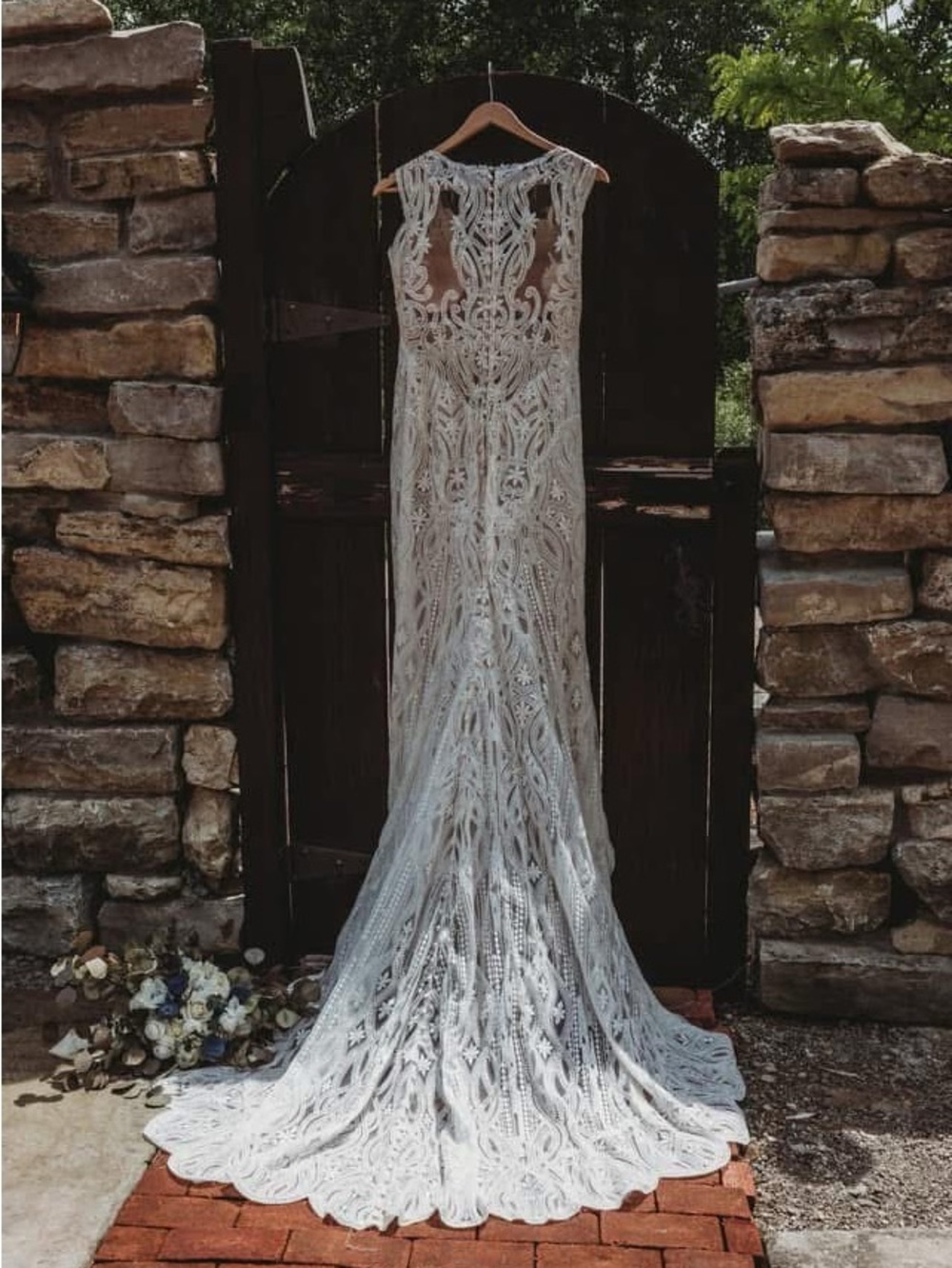 Allure Bridals White Lace Beaded Wedding Gown
